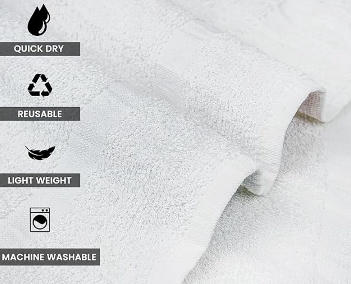 ZUPERIA White Bath Towels Bulk 12 Pack 20 x 40 Inches - 100% Cotton