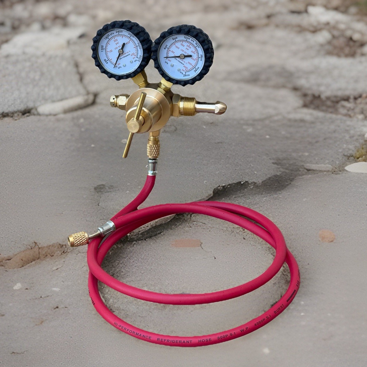 Nitrogen Dual Gas Regulator 0-600 PSI HVAC Purging Pressure Charge CGA580 & HOSE