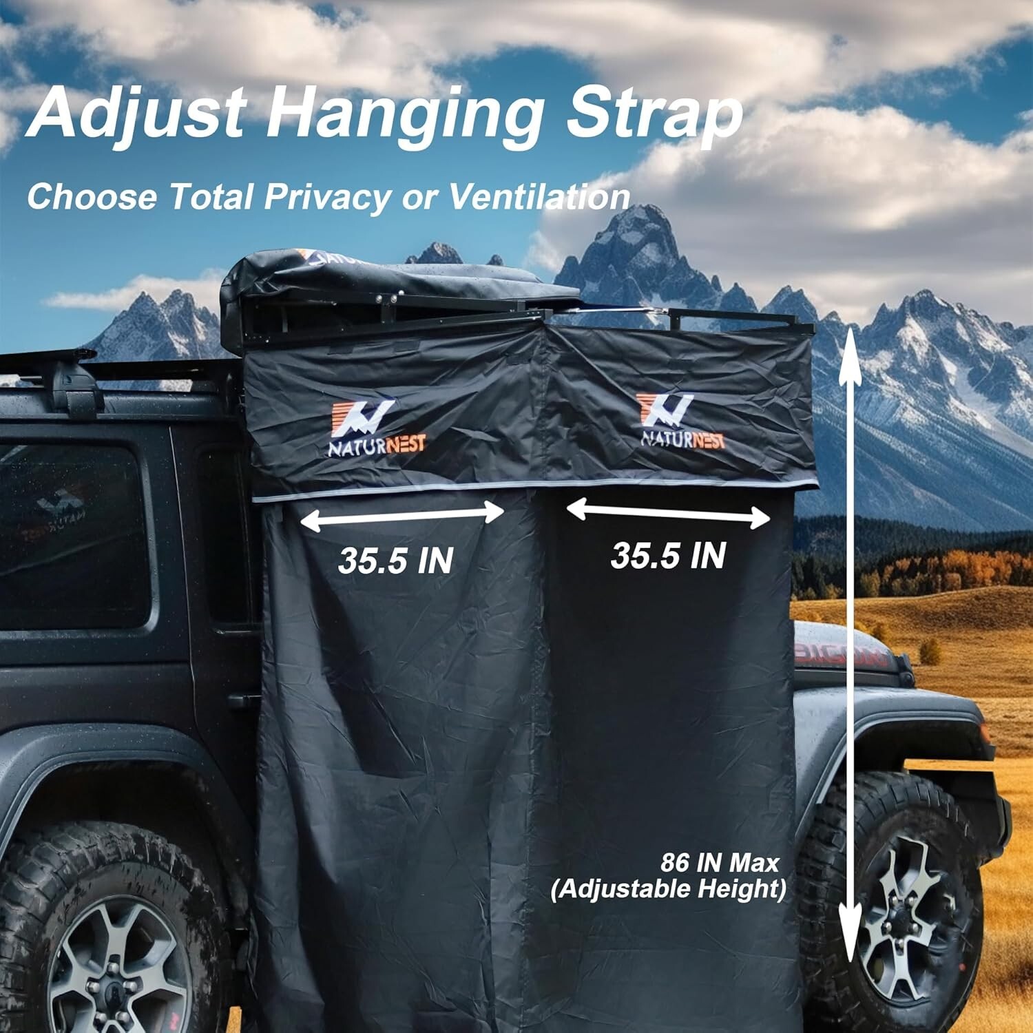 Naturnest Car Camping Shower Tent Overland Shower Awning with Roof LED Floor Mat