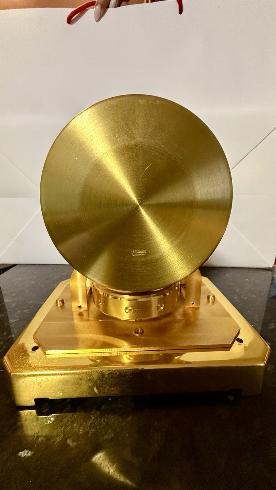 LeCoultre Brass Mechanical Gold Art Deco Square Desk Clock Glass Case