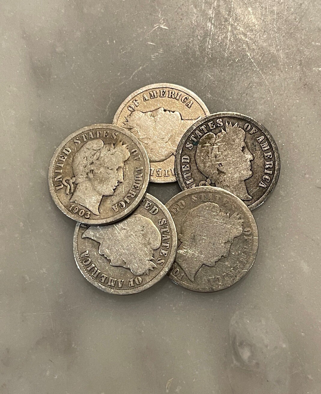 [Lot of 5] Barber Dimes - 90% Silver - CHOOSE HOW MANY LOTS OF 5 COINS!