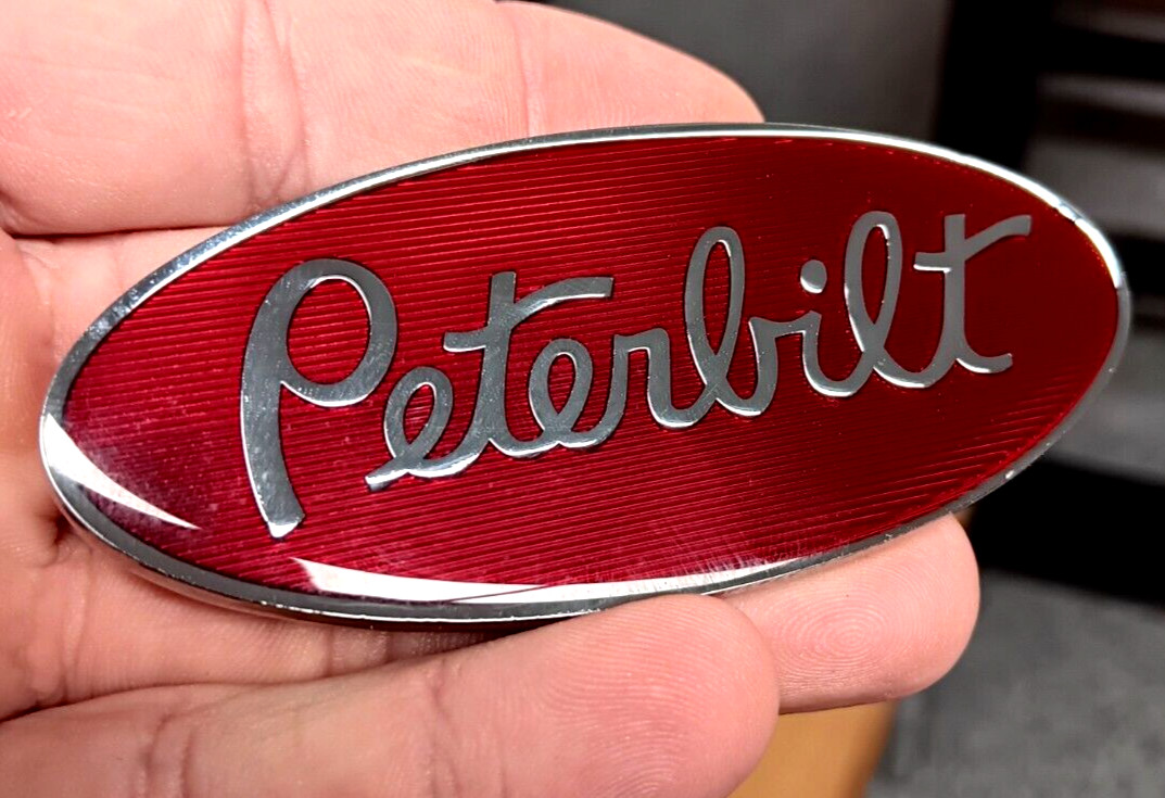 Peterbilt truck emblem chrome epoxy top metal 3.5 inches wide