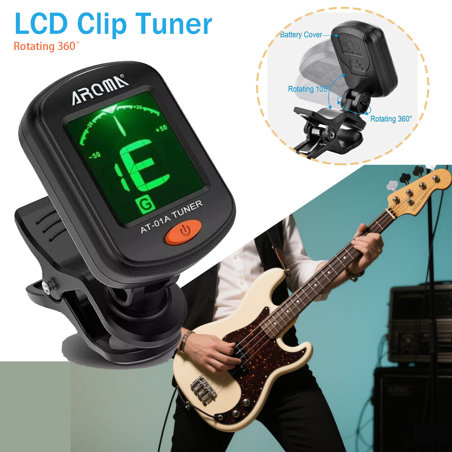LCD Clip On Chromatic Tuner Acoustic Guitar Bass Ukulele Precise Violin Banjo