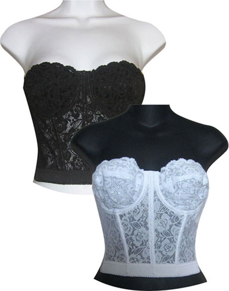 Low Plunge Backless & Strapless Bridal Lace Corset Girdle Underwire Bra Bustier