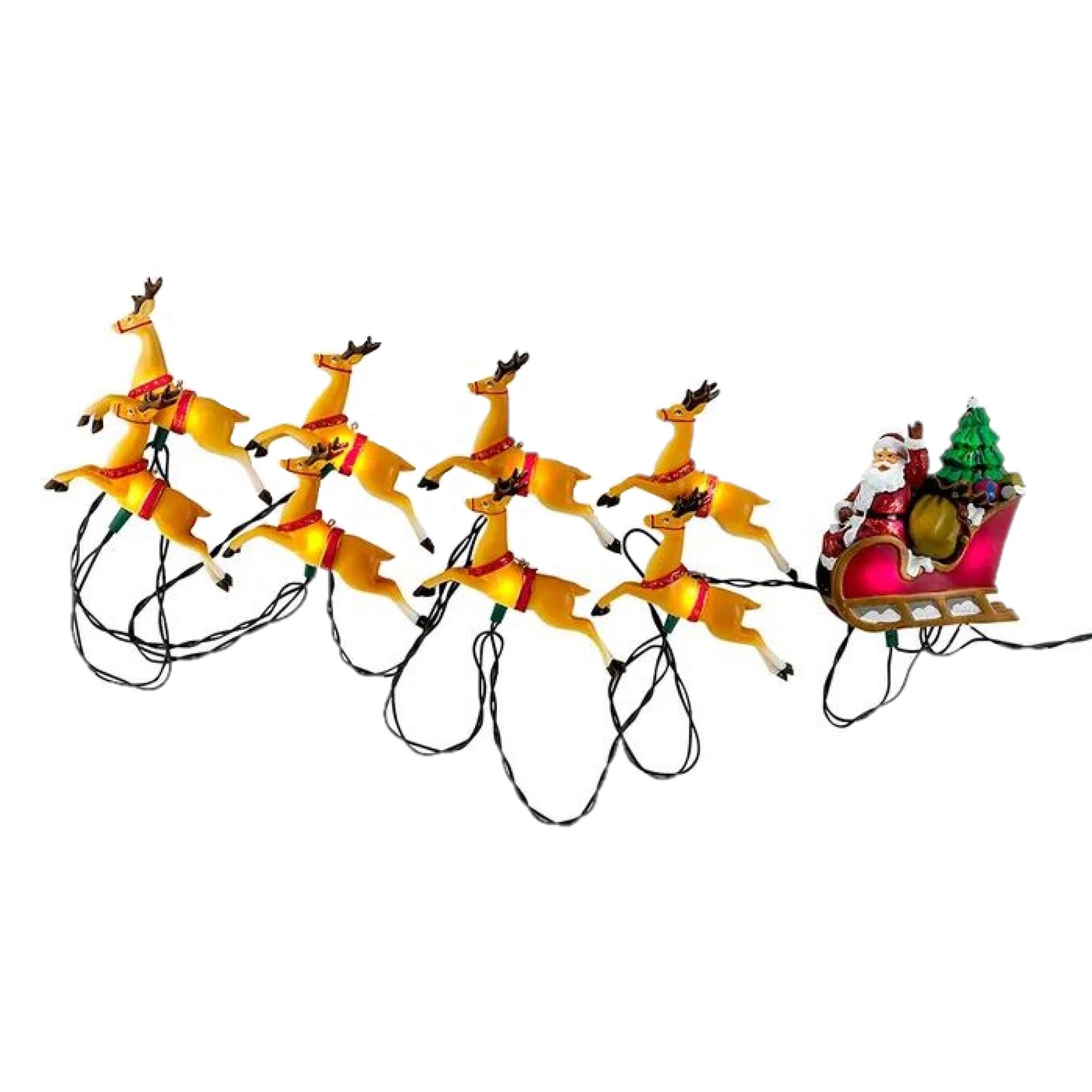 Kurt Adler Indoor/Outdoor UL 10-Light Santa Sleigh & Reindeer Light Set, 9ft