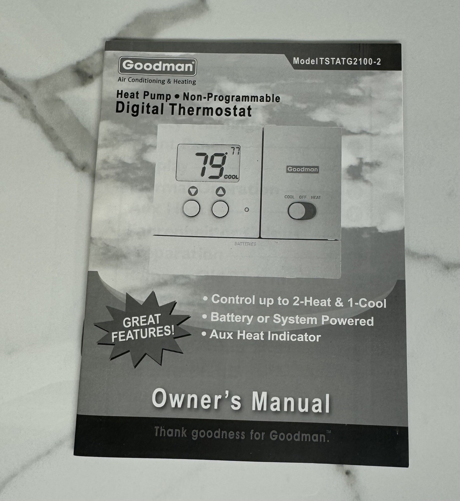 1 Open Box Goodman Non-Programmable Digital Thermostat TSTATG2100-2 Free Ship!