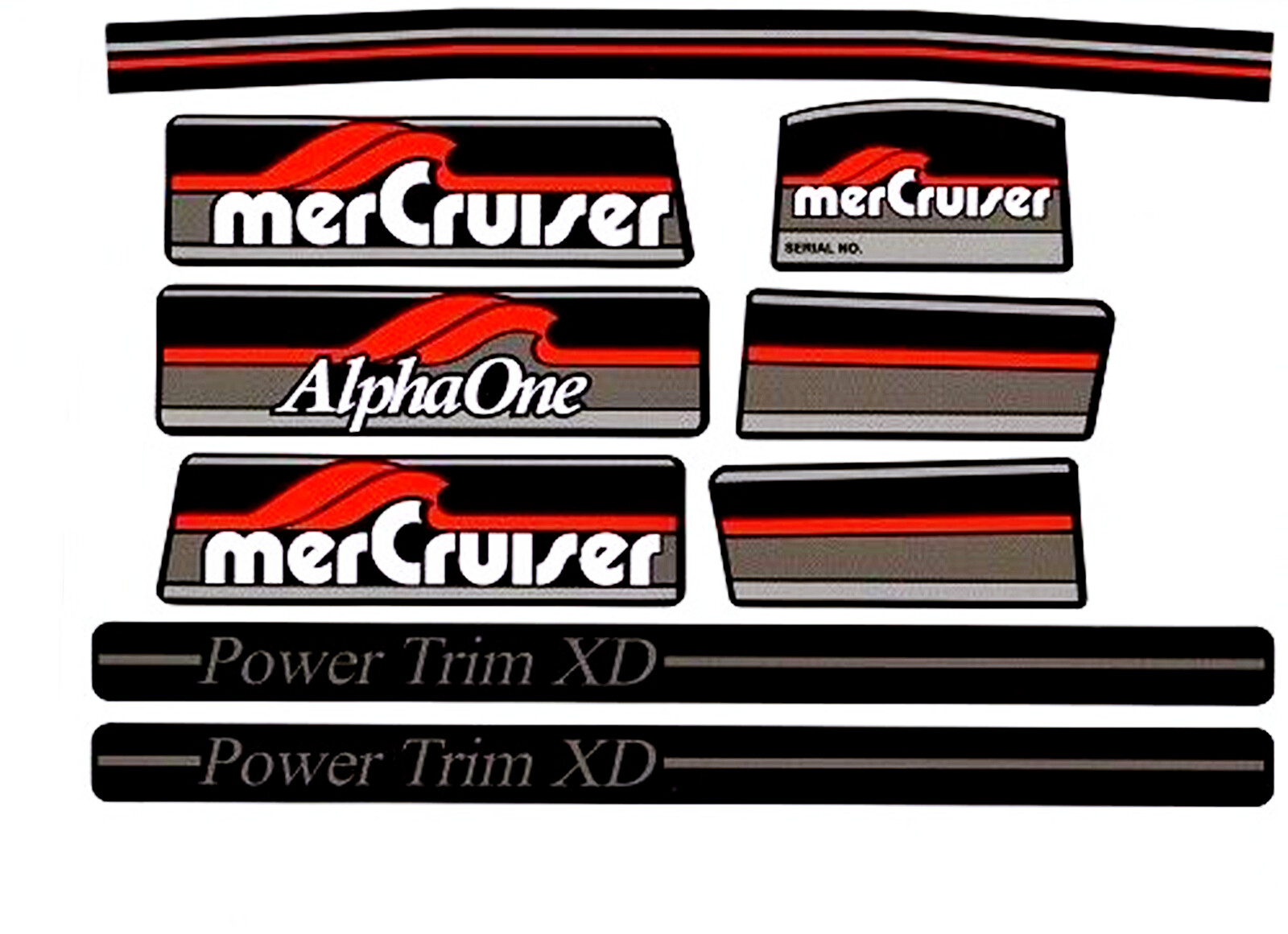 FITS MERCRUISER COMPLETE RED ALPHA ONE GEN 1 GRAY RAMS STICKER SET 37-13682A90