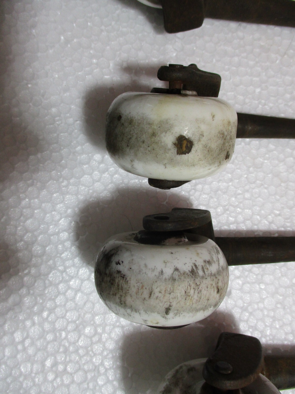 5 LARGE Antique Furniture Porcelain Caster Wheels Steel Pins NON MATCHING!!!