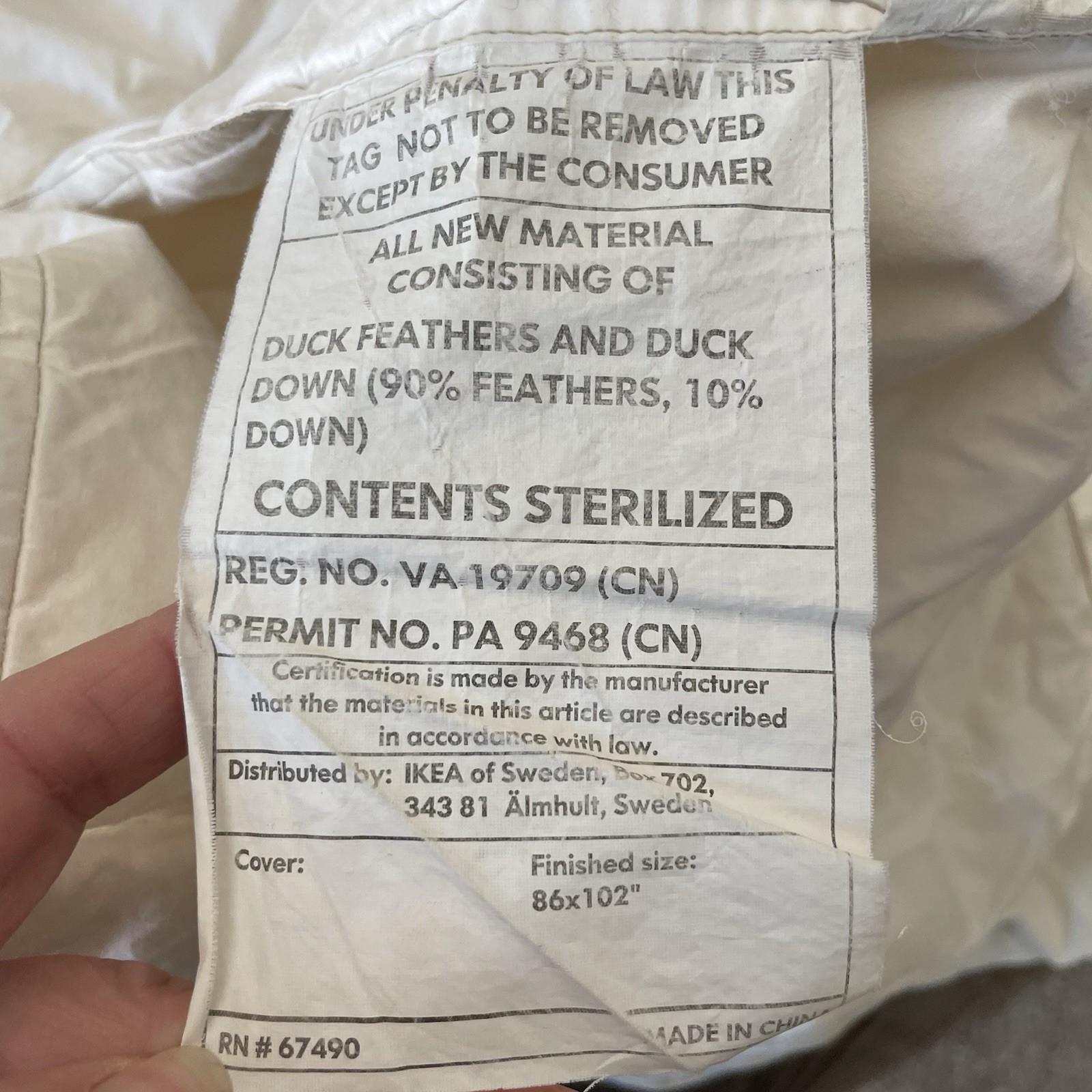 Ikea Honsbar Down Duvet Insert Full Queen Size White 86"x102" Baffle Quilted