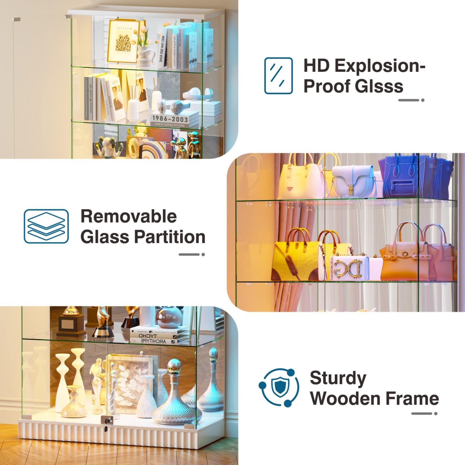 Gurexl Glass Display Cabinet - Curio Cabinets with RGB Lights for Collectibles