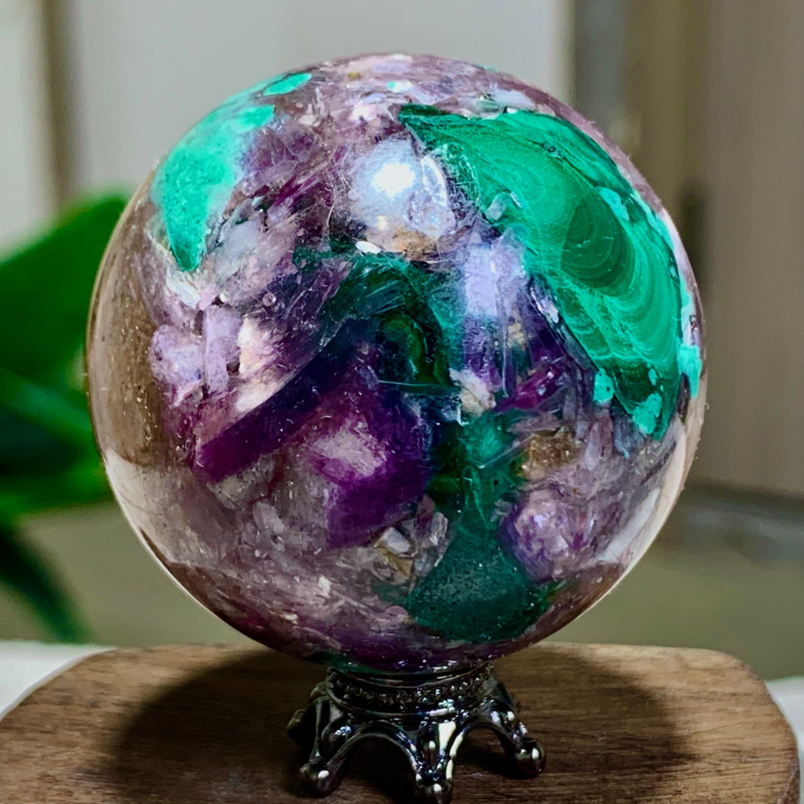 91G Newly discovered rare malachite purple mica symbiotic sphere restoration