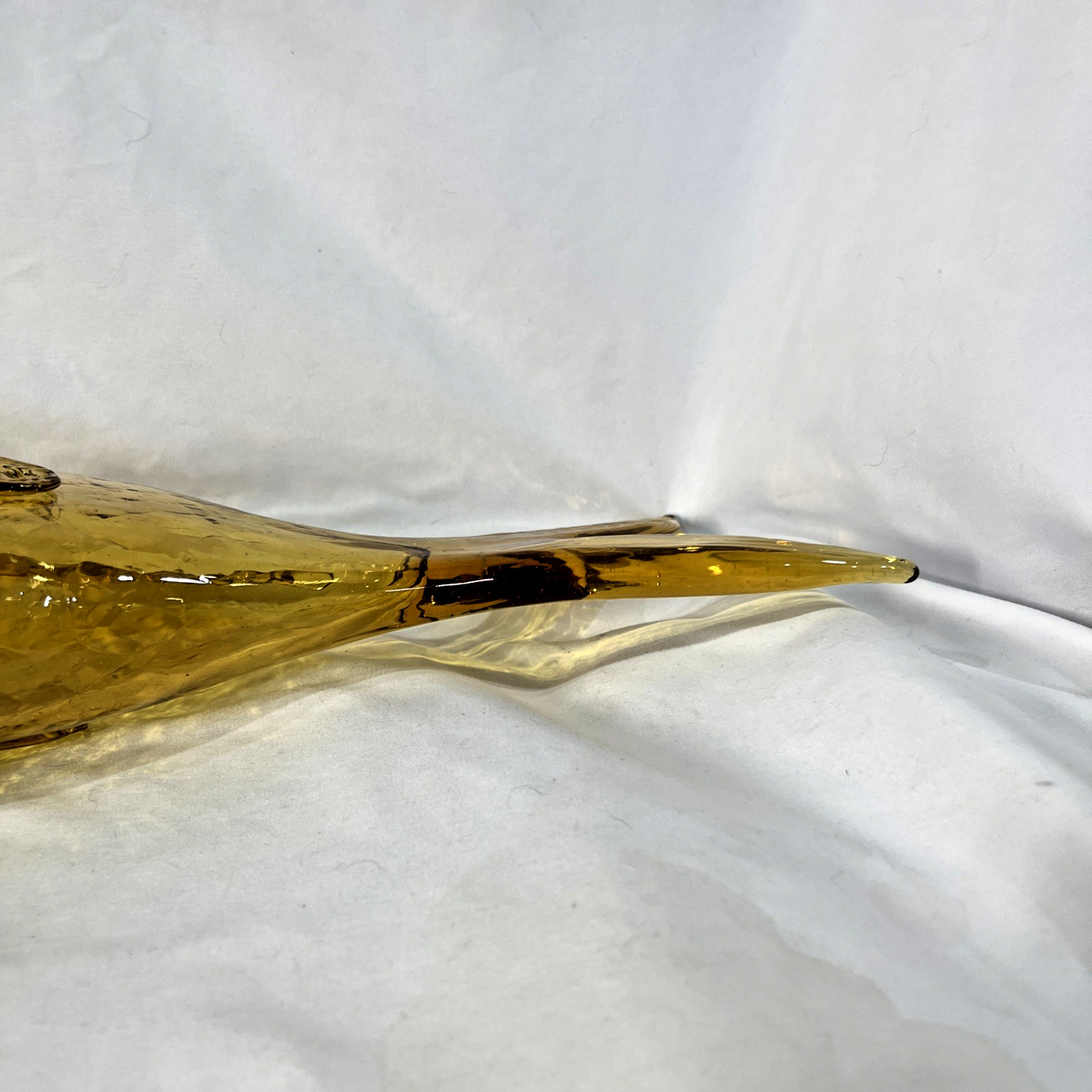 Vintage Amber Green Murano Crackle Glass Fish Decanter