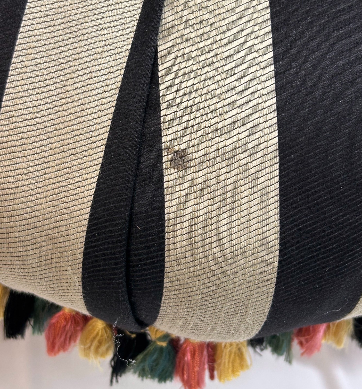 Mackenzie-Childs On Wall Street Ottoman Black & Beige w/Hand Painted Legs - NICE