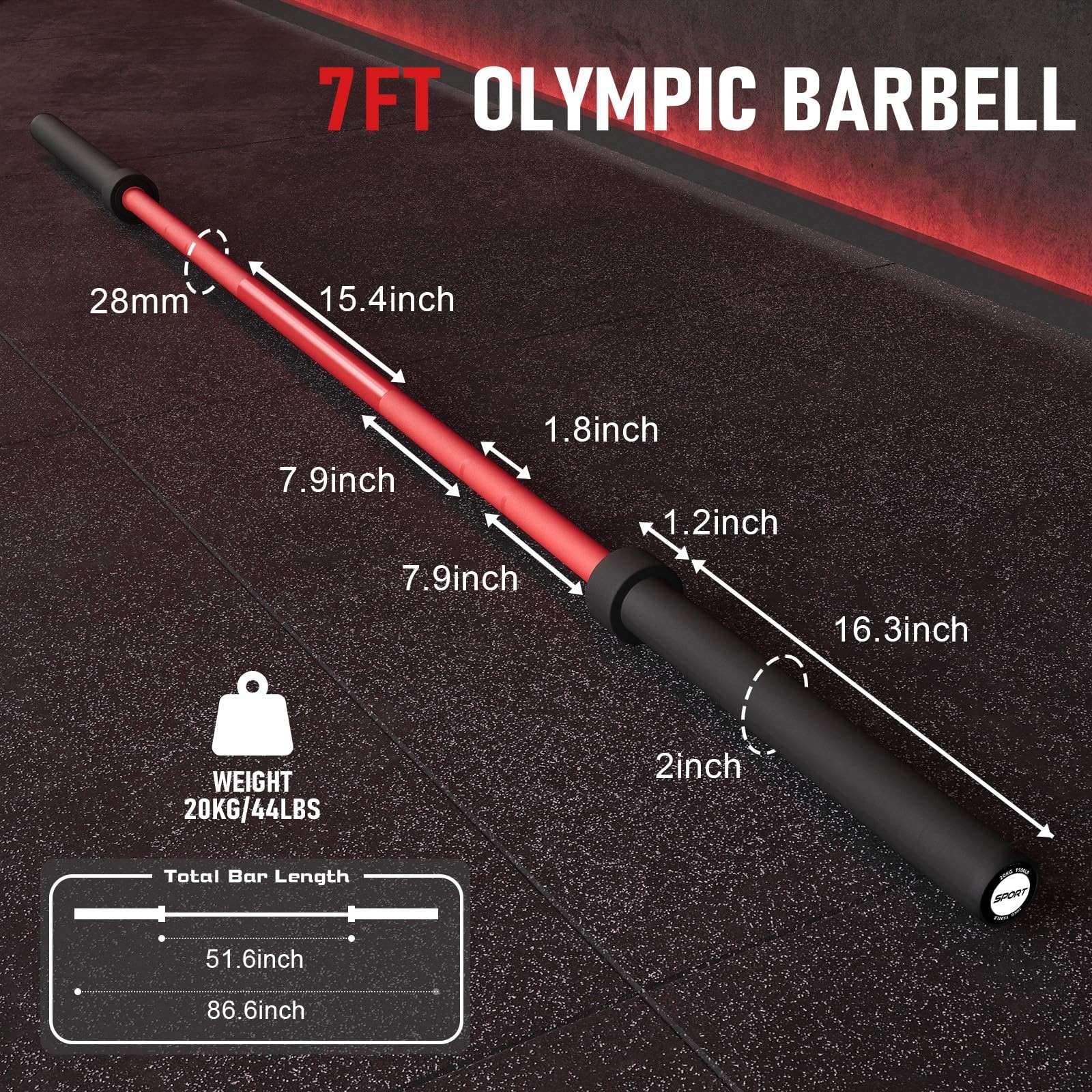 7FT Olympic Barbell, Weight Bar For Weightlifting and Powerlifting 45lb New