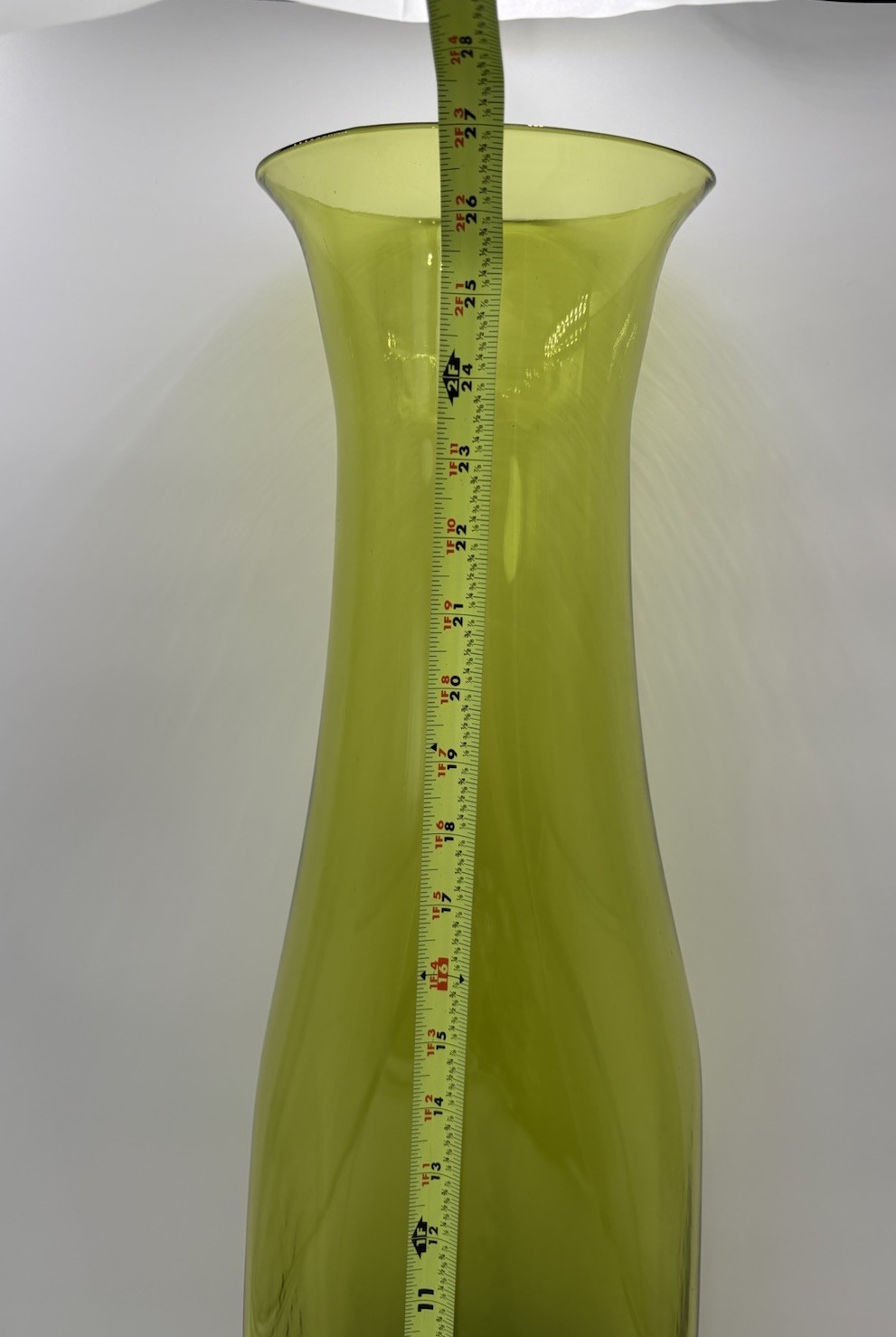 MCM Hand Blown Lime Green Avocado Green Glass Floor Vase 27”