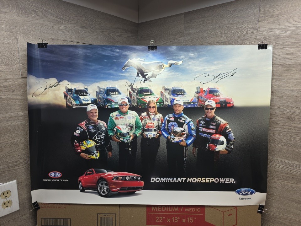 36" X 24" Autographed Ford Mustang Funny Car Poster John Force, Bob Tasca iii,