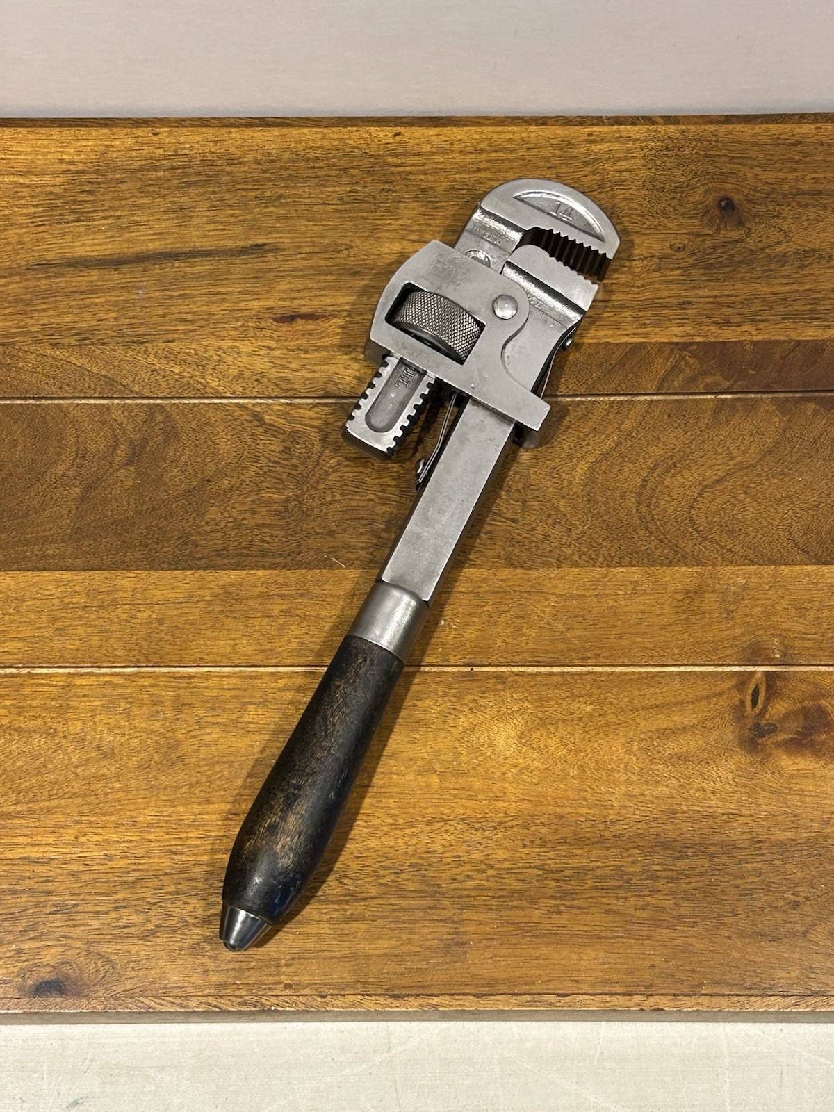Vintage J.P. Danielson 14” Wood Handle Pipe Wrench Adjustable Monkey Wrench USA