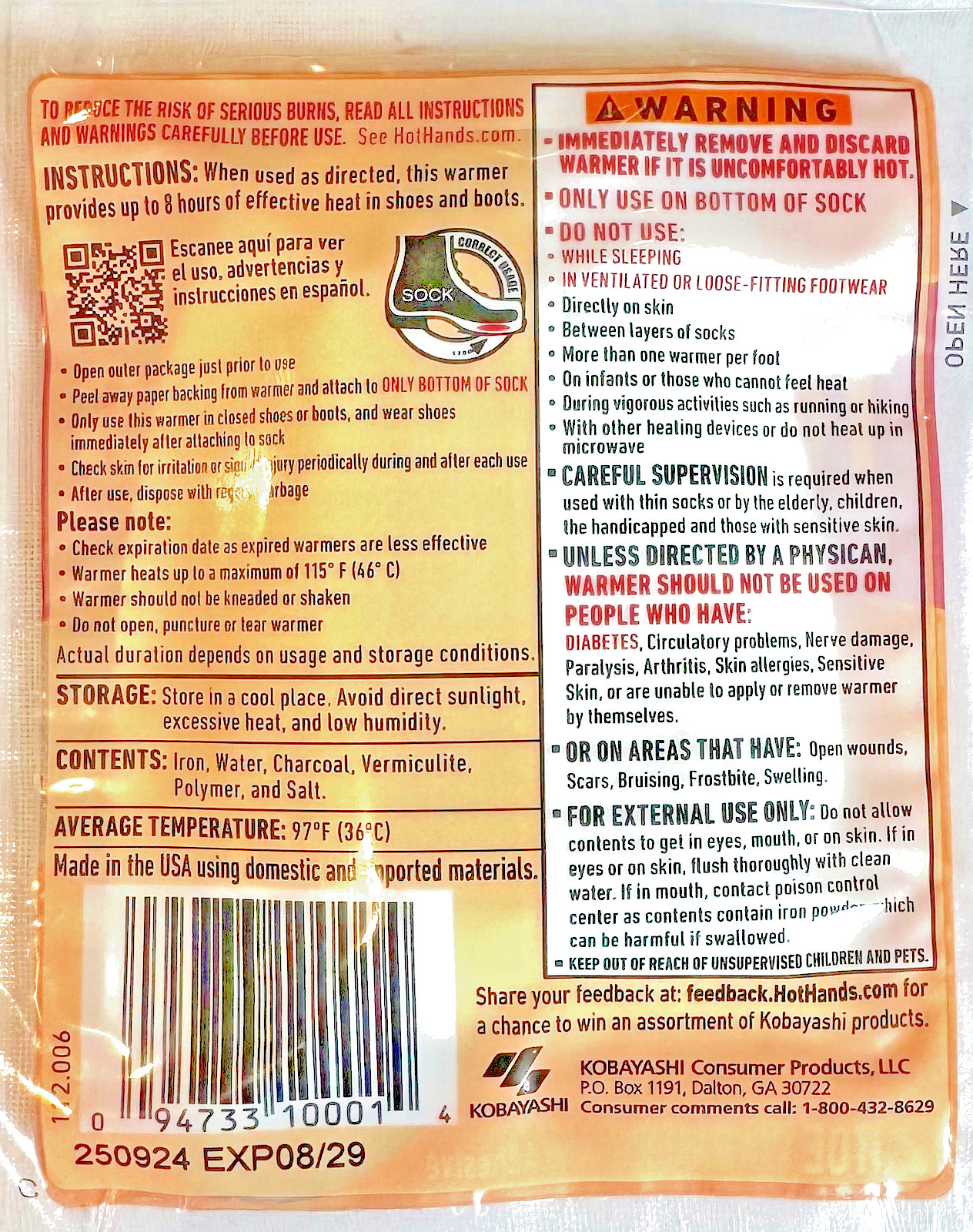 HOTHANDS TOE WARMERS WITH ADHESIVE ODOR ABSORBING READY TO USE HOT HANDS HEAT