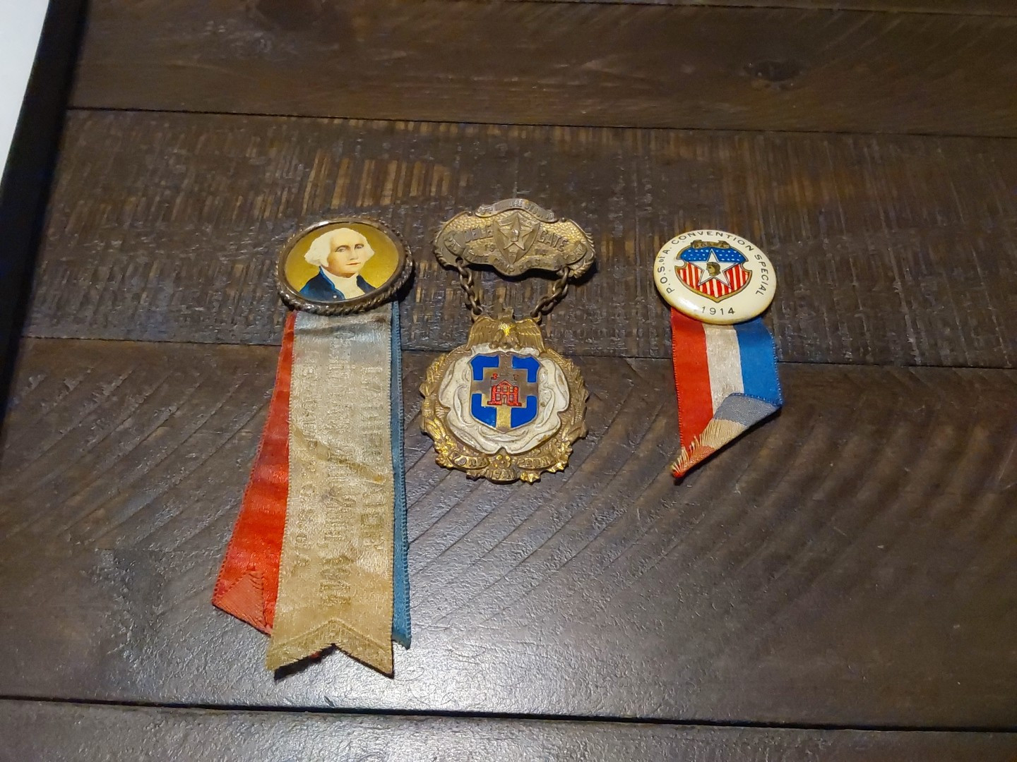 3 York PA Patriotic Order Sons Of America POS of A 1914 Pins George Washington