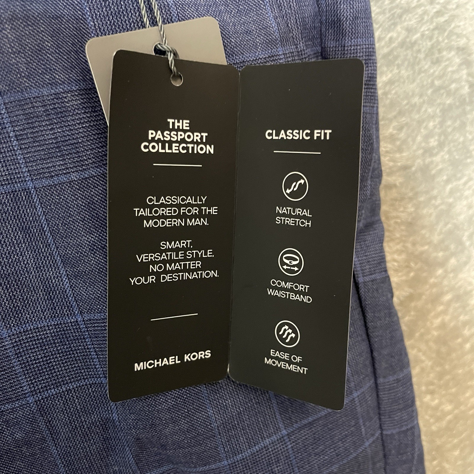 Michael Kors Mens Malone Classic Fit Plaid Wool Stretch Suit Pants Blue Comfort