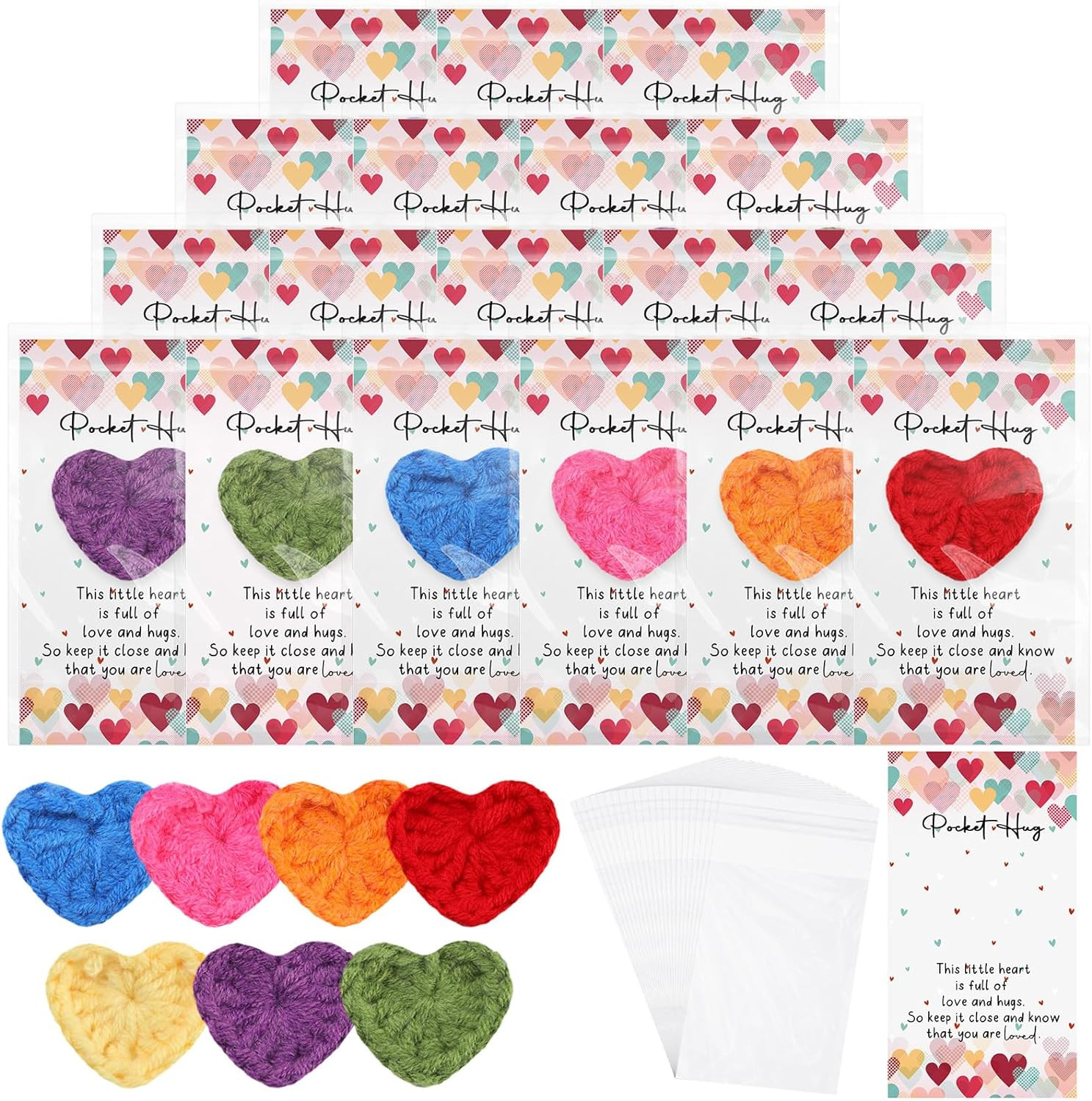 70 Sets Emotional Support Gift Bulk Cute Hand Crocheted Pocket Hug Heart Inspira