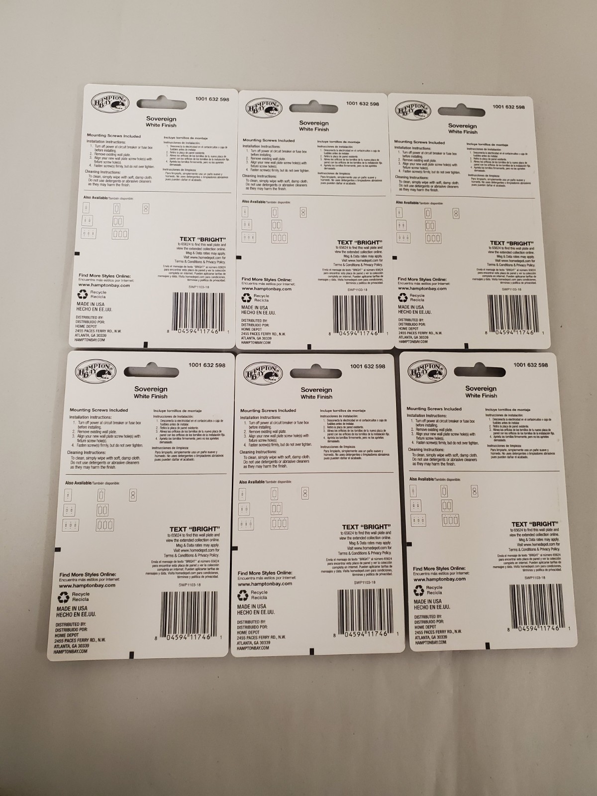 *6-Pack* Hampton Bay 1 Gang Bright White GFCI Decorator Wall Plate (SWP1103-18)