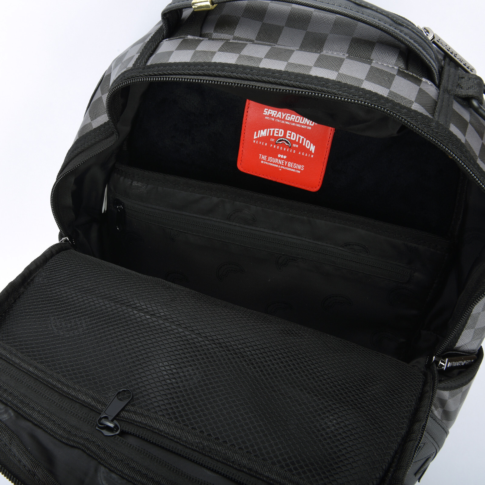 Sprayground Shark Henny Sharks in Paris Leather Backpack Unisex Plaid Black