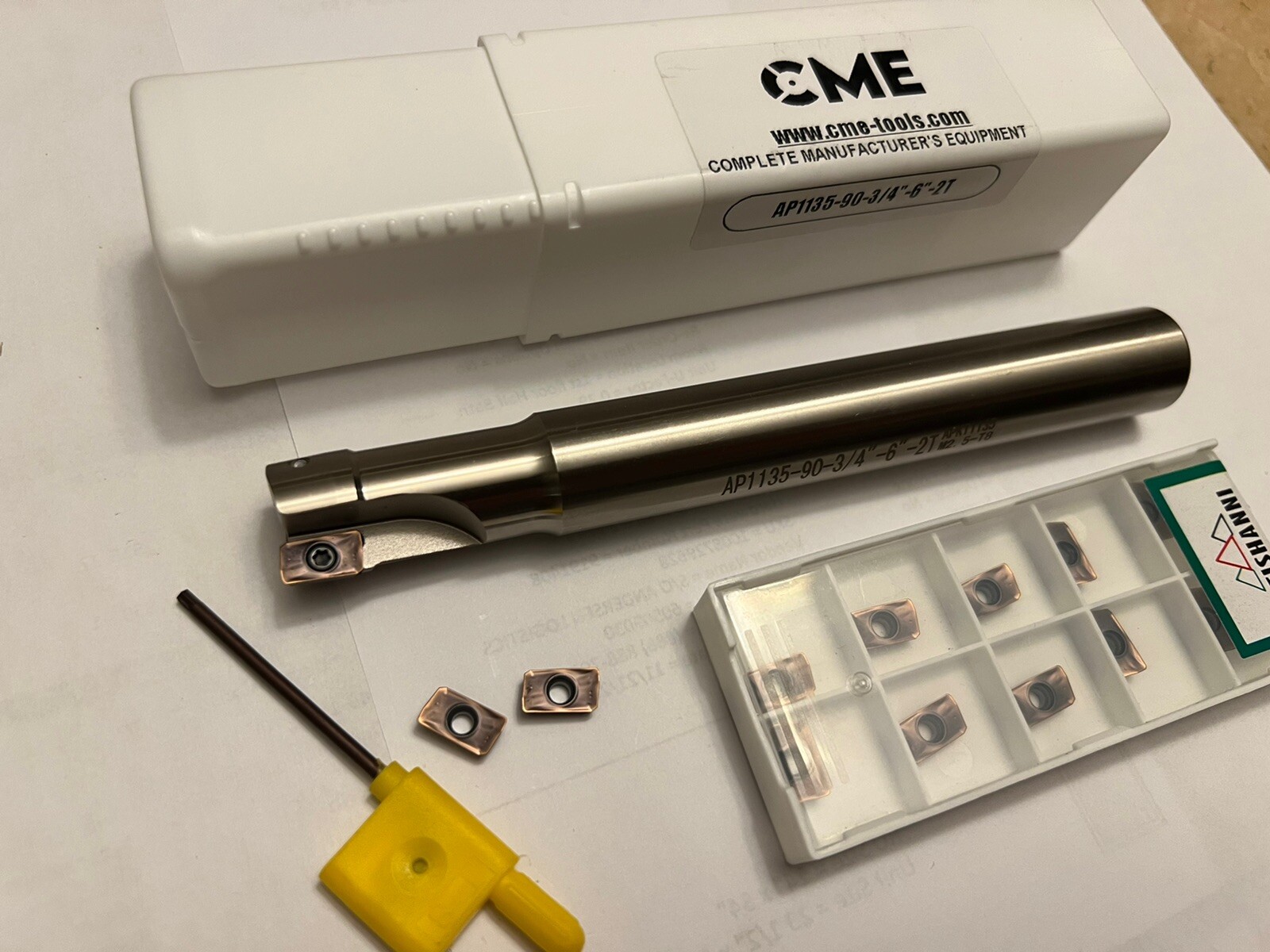 3/4” 90 degree indexable end mill 3/4x3/4x6” Extra 10 APKT1135 Inserts 506