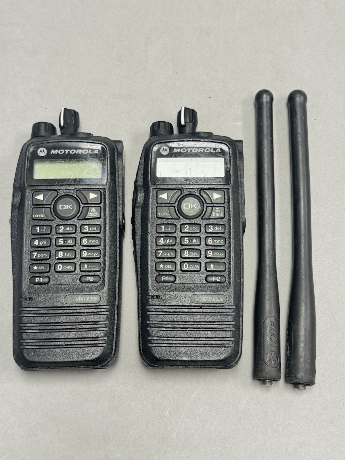 2x Motorola XPR 6550 VHF 136-174 MHz Two Way Radios AAH55JDH9LA1AN / NO BATTERY