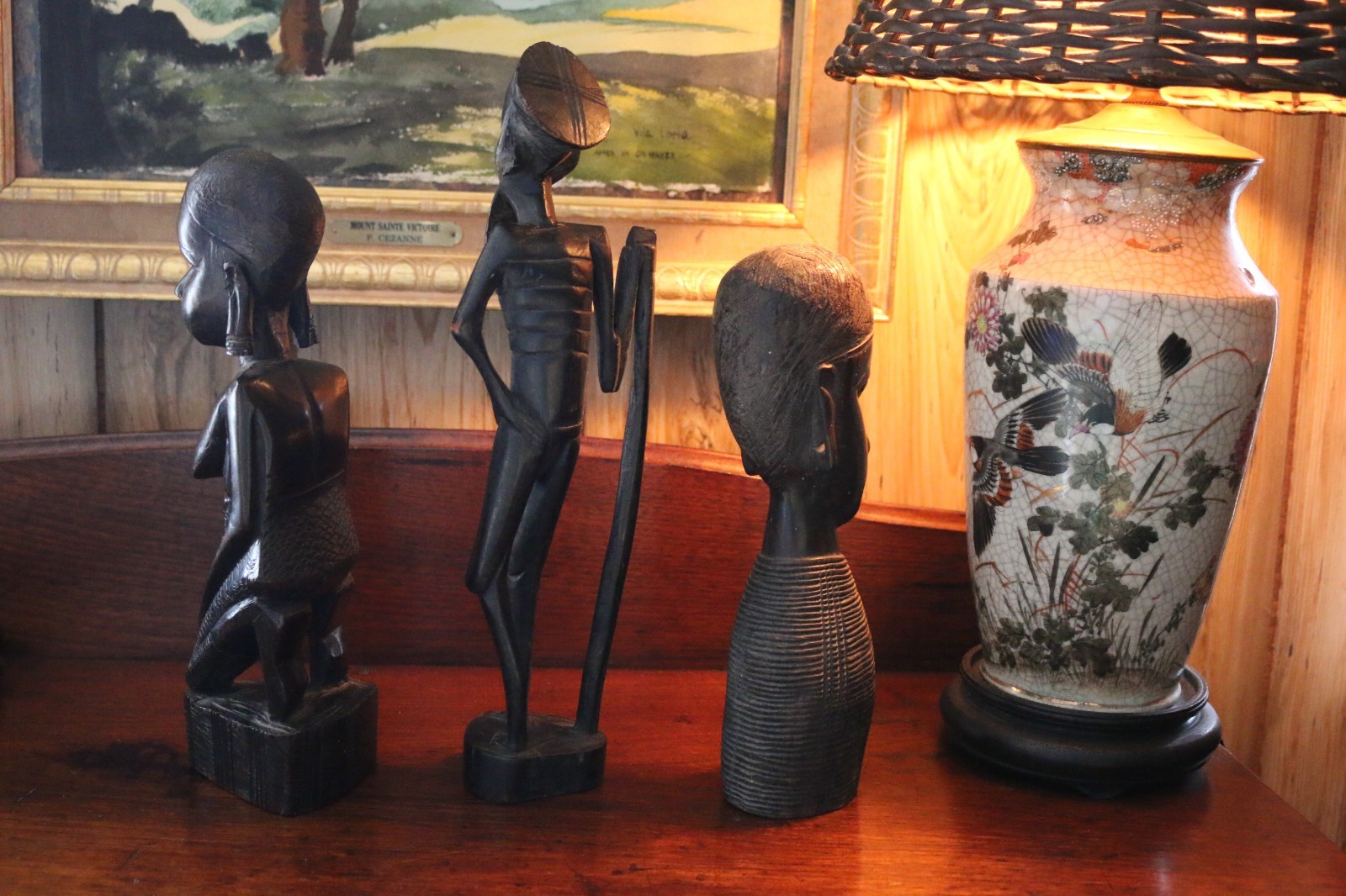 3 Mid Century African Figures, carved Exotic Ebony ,