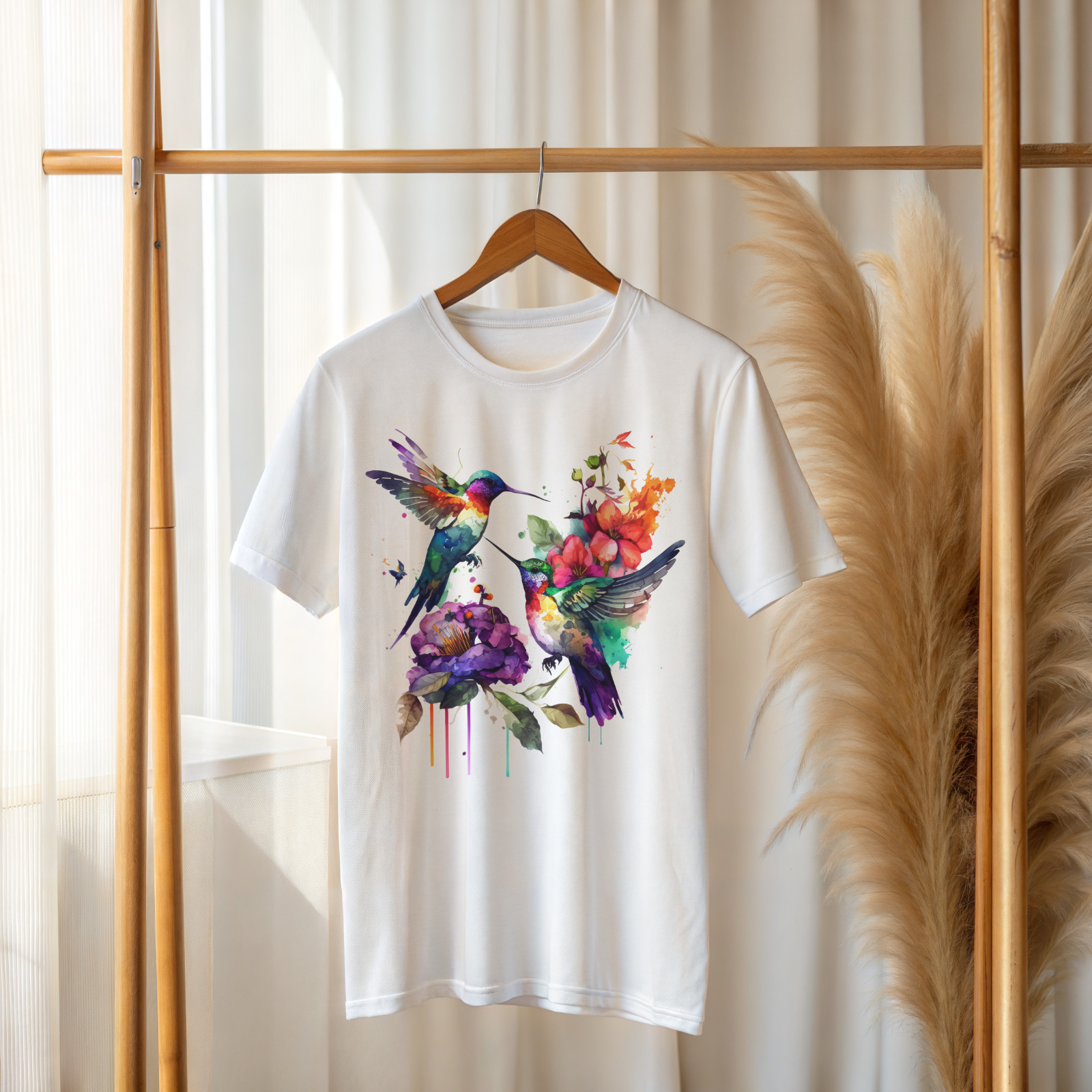 Watercolor Hummingbird Shirt – Colorful Floral Bird Art Tee A448