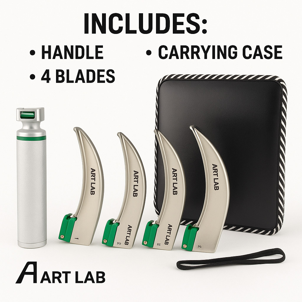 FIBER-OPTIC LARYNGOSCOPE SET OF 4 INTUBATION BLADES 1,2,3,4 + MEDIUM HANDLE
