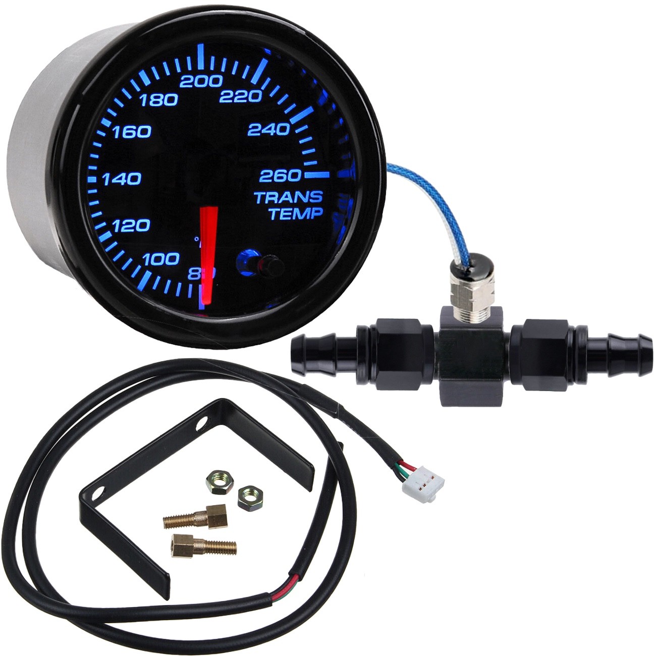 2 INCH TRANS-MISSION OIL COOLER TEMP-ERATURE GAUGE 4AN HOSE FITTINGS SENDER KIT