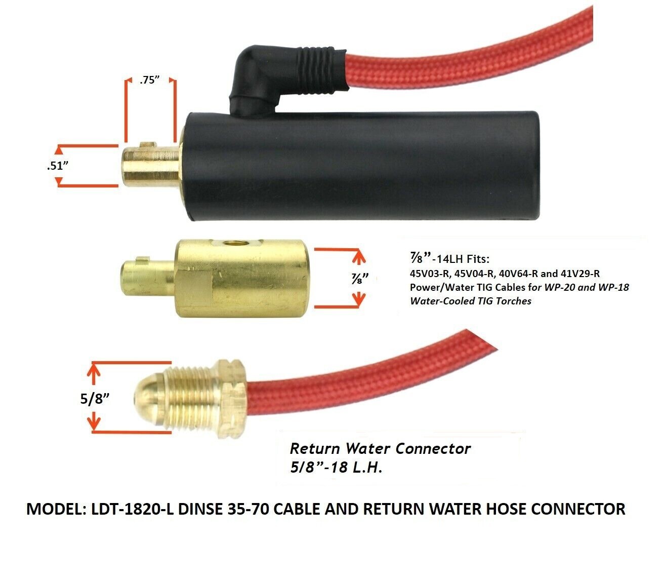 WP20 250 Amp Water Cooled TIG Torch with 25FT 3-Piece Cable with Dinse 35-70