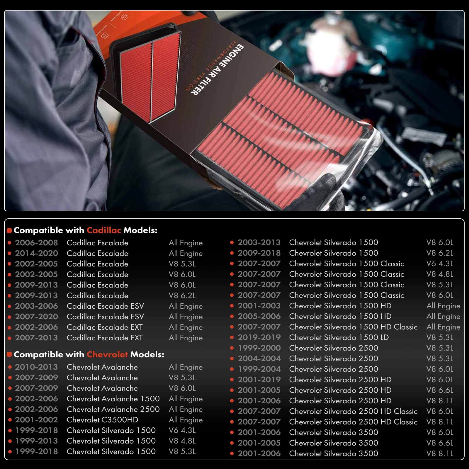 High Performance Engine Air Filter for Chevy Tahoe GMC Yukon Cadillac Escalade