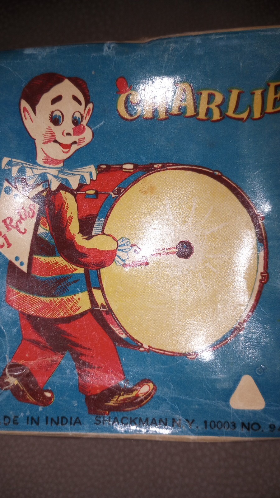 VINTAGE TIN WINDUP TOY CHARLIE DRUMMER MADE IN INDIA W/ BOX