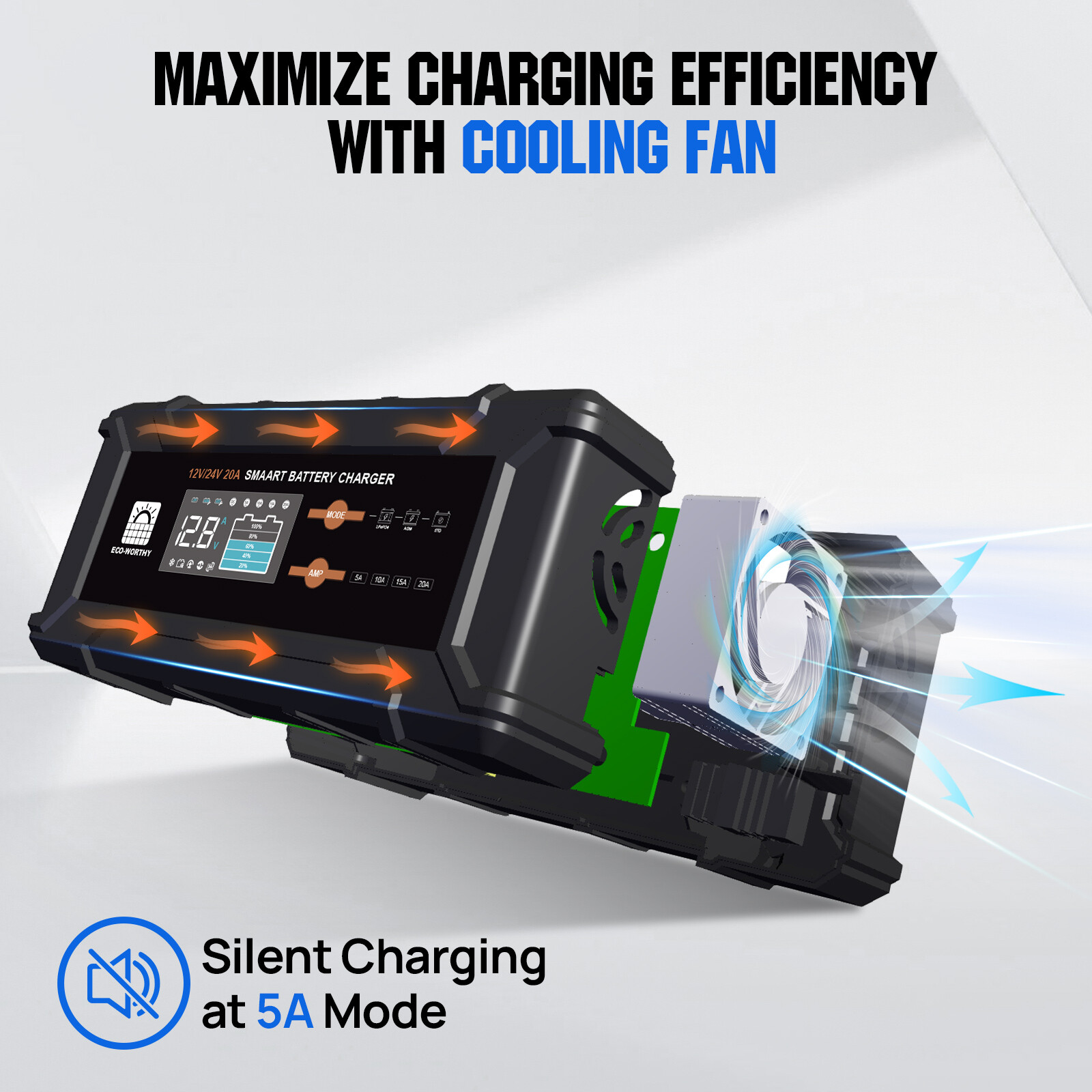 ECO-WORTHY 12V/24V 20A Lithium LifePO4 Battery Charger 14.6V Maintenance