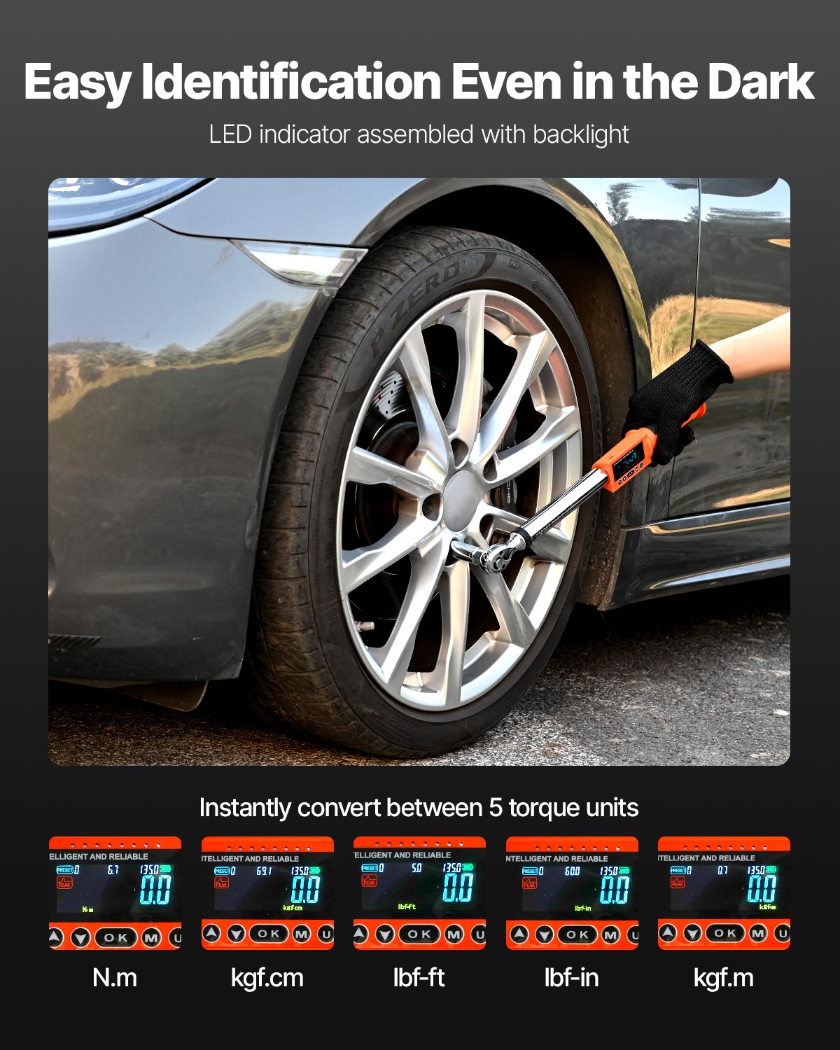 VEVOR Digital Torque Wrench Set 2Pieces 1/2 3/8 In Drive 72-Tooth Electronic LED