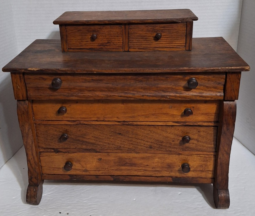 Antique Chest Bureau Salesman Sample 4 Drawers 2 Glove Boxes 13.5x13x6.5 Wooden