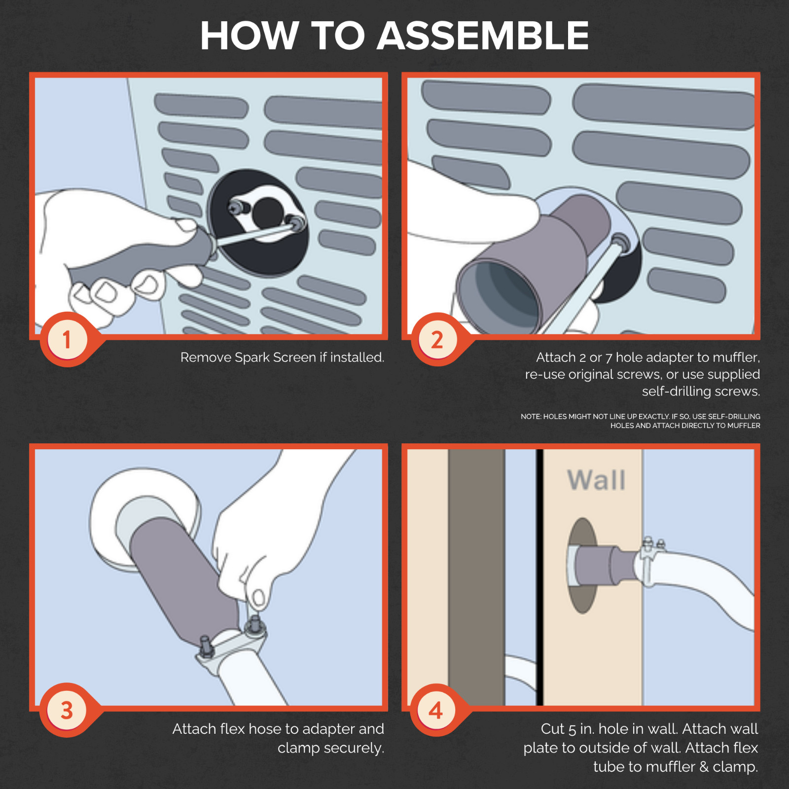 Generator Exhaust Extension Muffler w/Wall Mounting Kit - Universal Fit