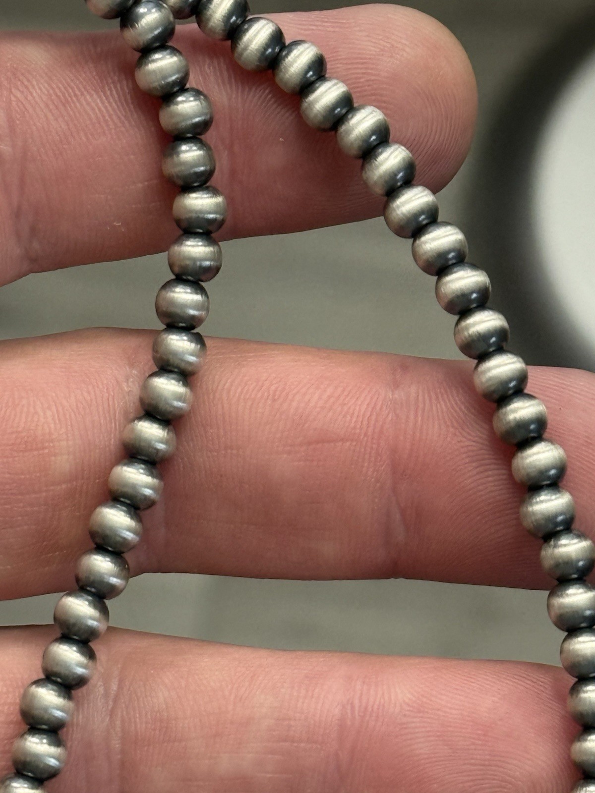 STERLING SILVER 5mm 18” Plus 2” EXT NAVAJO PEARL OXIDIZED BEADED NECKLACE .925