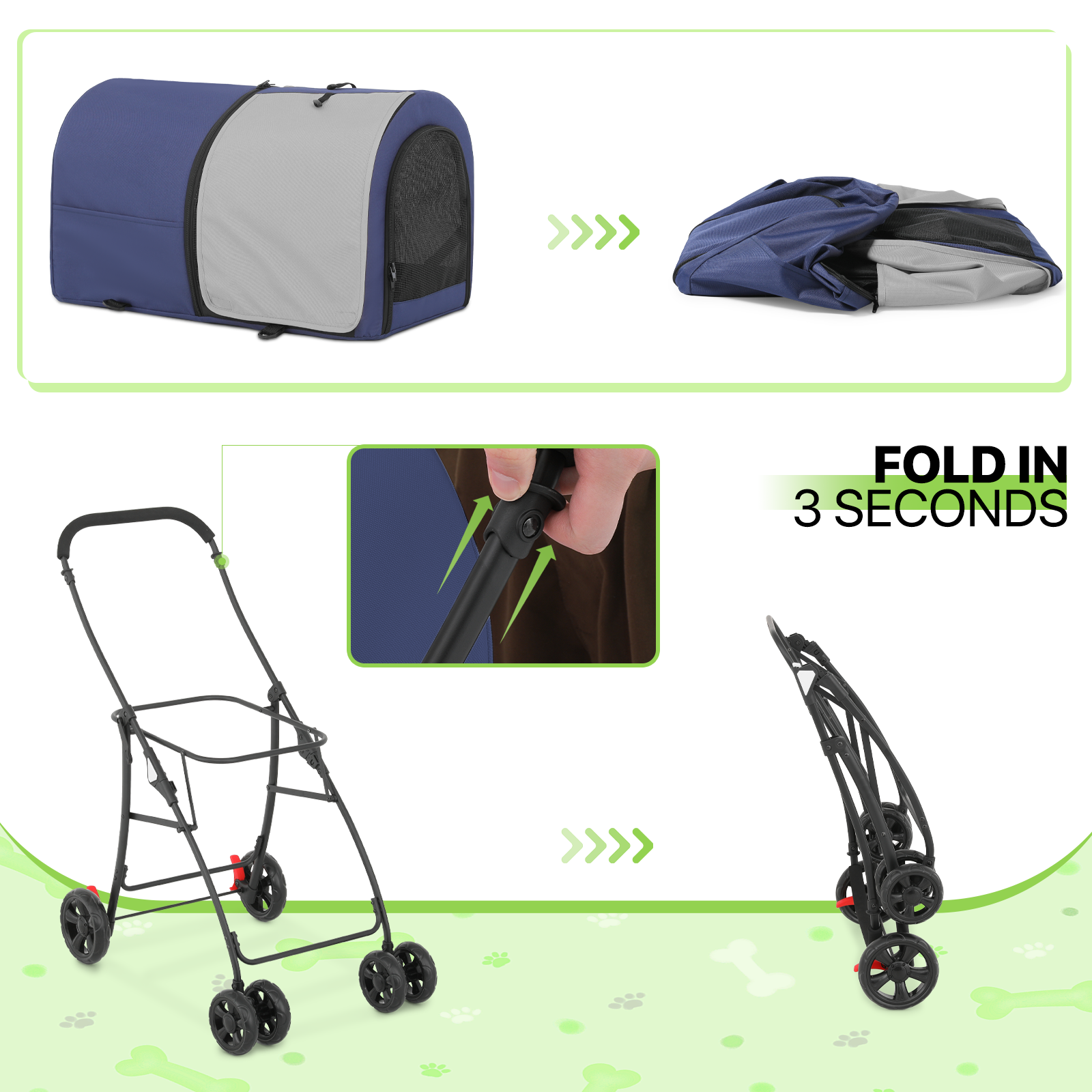 4 Wheels Double Breathable Pet Dog Stroller Folding Cat Cage Pet Travel Carrier