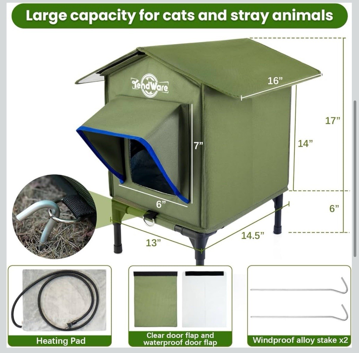 Heated Outdoor Cat House Waterproof Insulated Elevated Shelter for Feral Cats