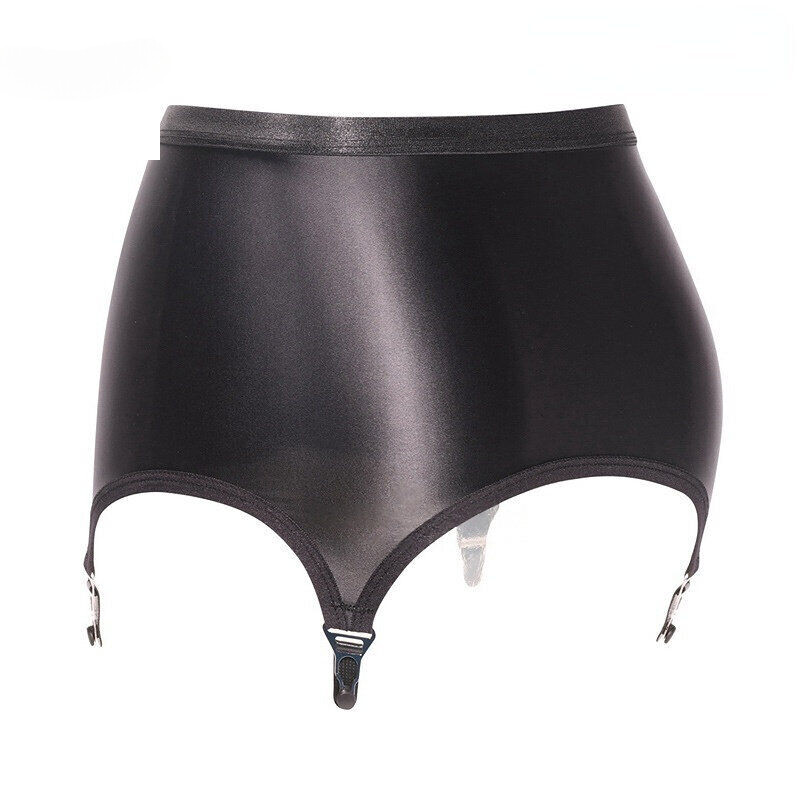 NEW Fashion Black Garter Oily Glossy Stretchy Skirt with 4 Straps Suspender Belt