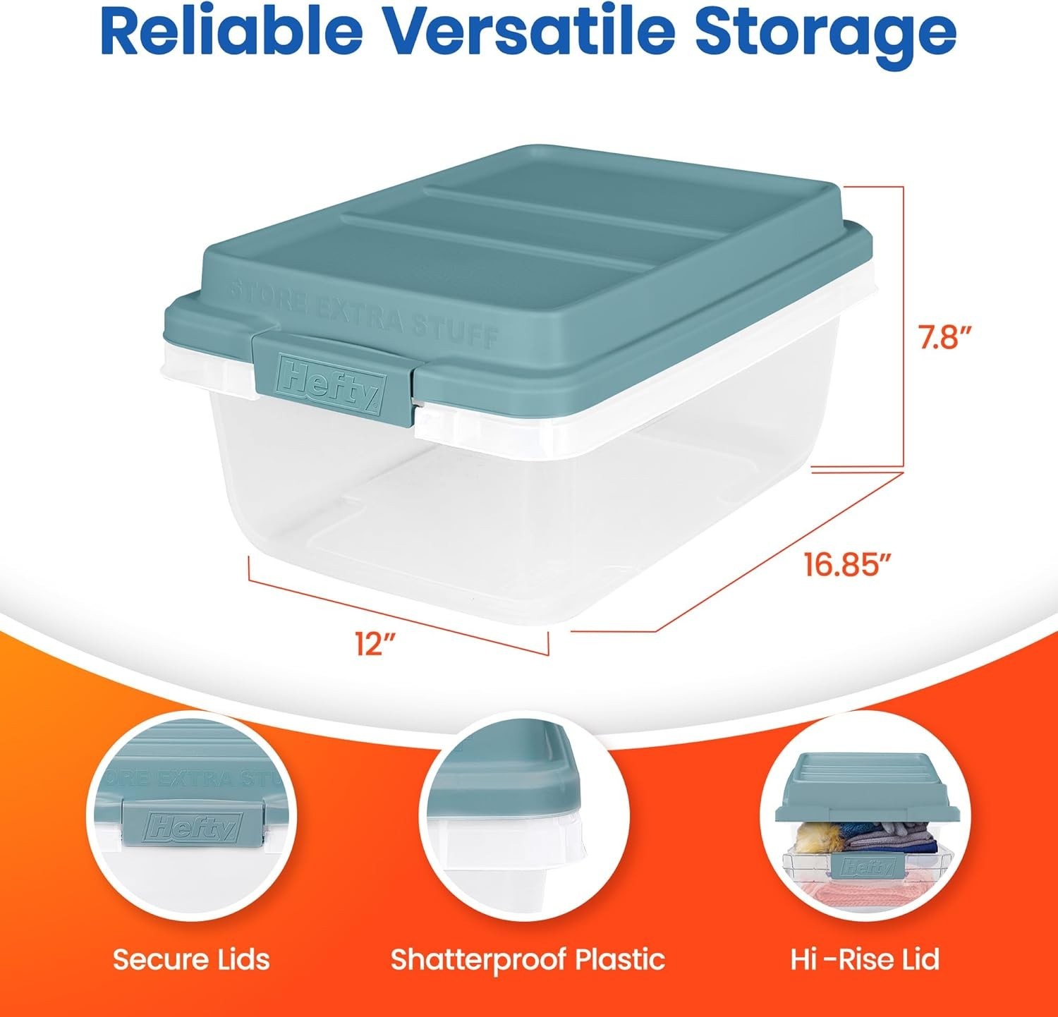 18 Quart Hi-Rise Storage Bin with Lid Stackable Plastic Container