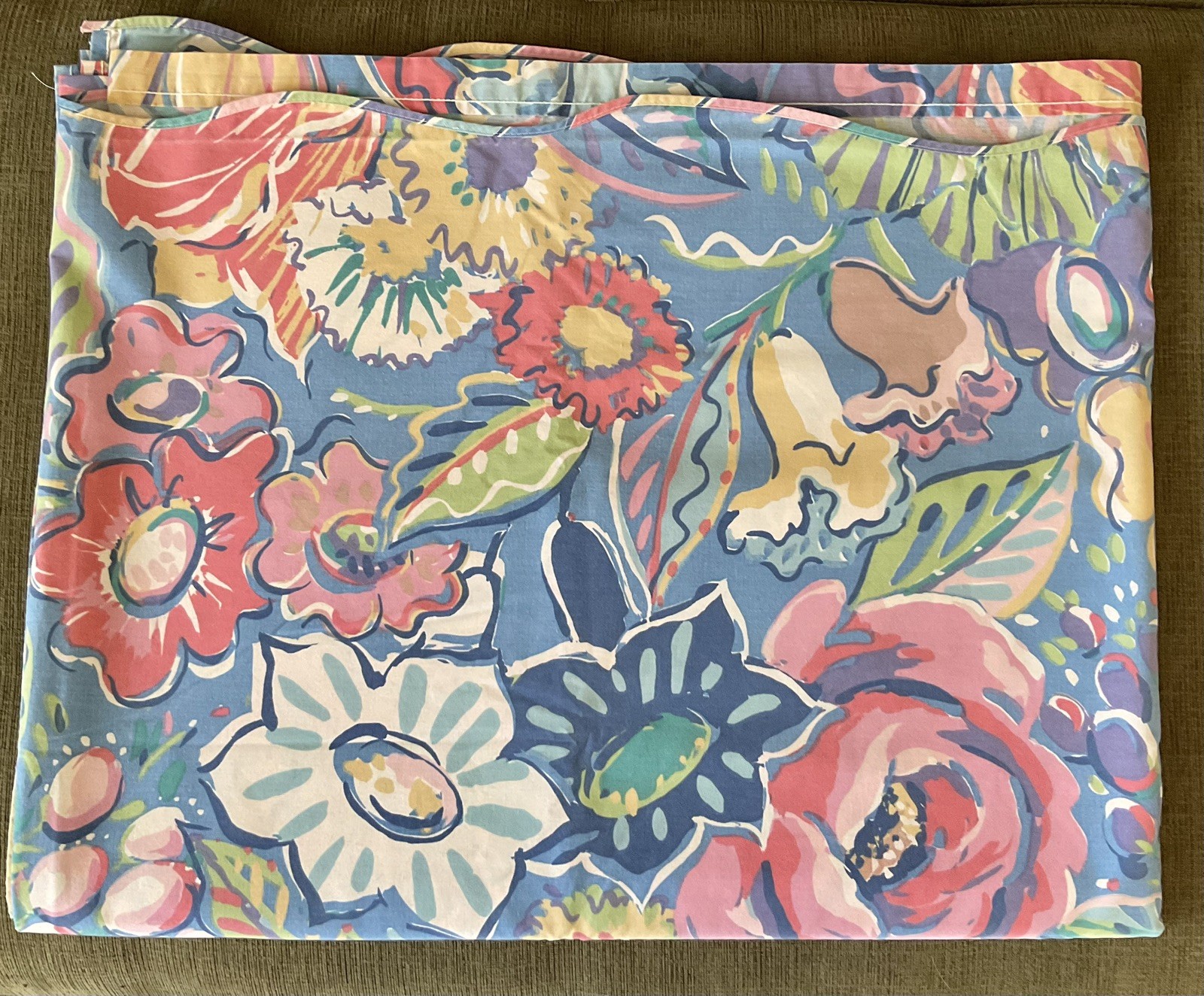 VINTAGE COLLIER CAMPBELL TAMBOURINE ABSTRACT FLORAL 1 queen FLAT SHEET Steven’s