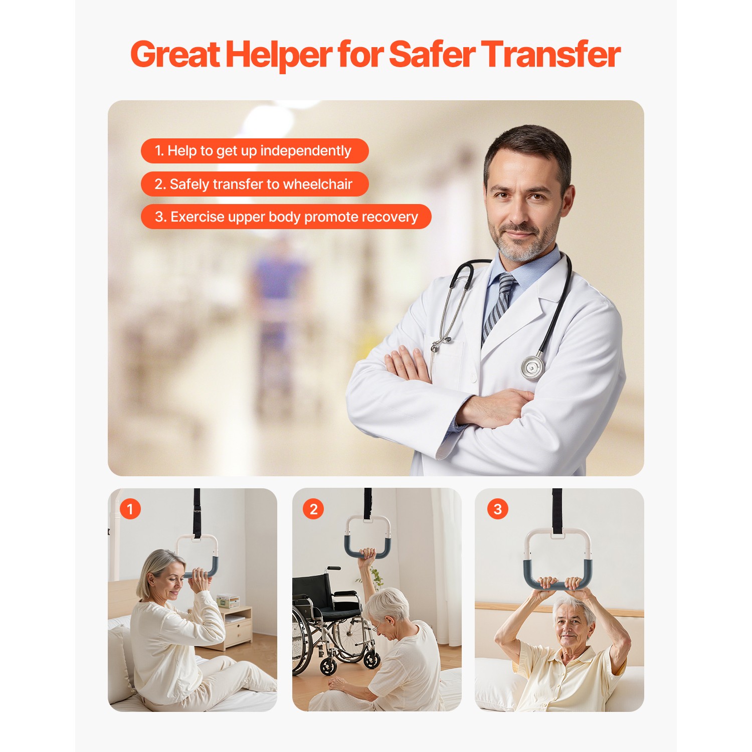 Uimoso Trapeze Bar for Bed Mobility 350LBS Capacity Bed Trapeze with 2 Wheels