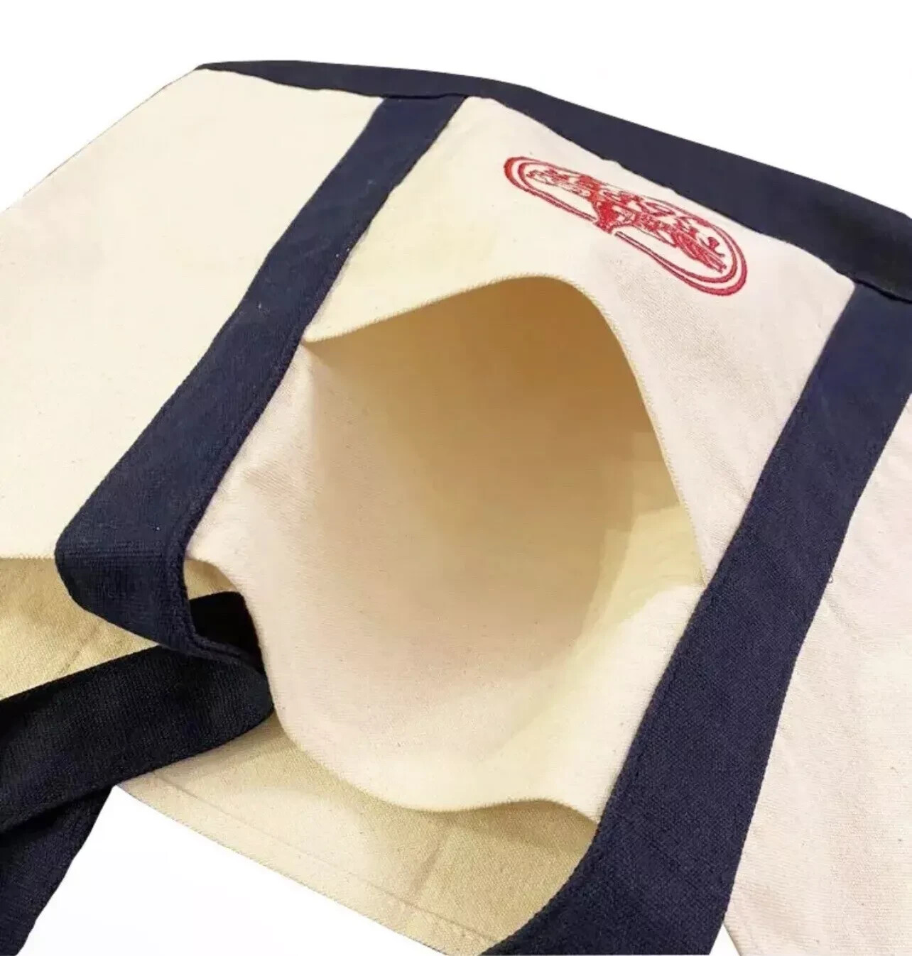 Trader Joe’s Reusable Heavy Cotton Canvas Shopping Bag, Off White & Navy, Large