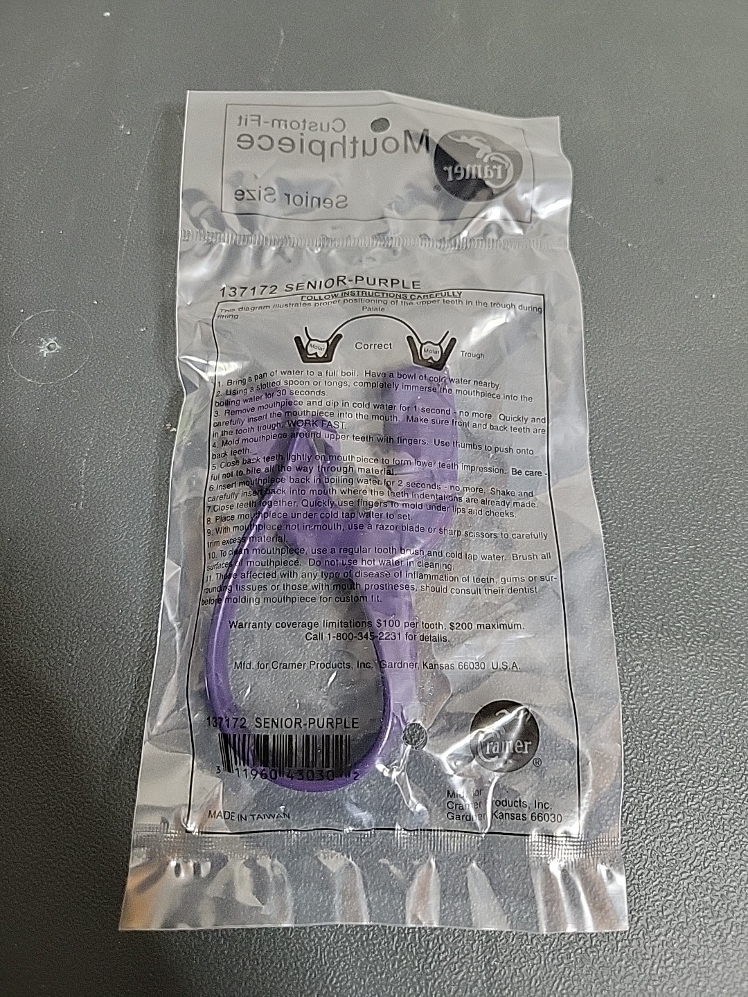 (Case Of 100) Cramer Custom-fit Mouthpiece Senior Size Purple Color