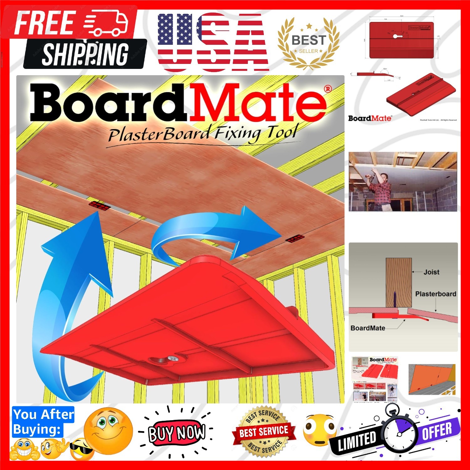 Drywall Fitting Tool, Supports The Board in Place While Installing 1 Set - 2 s